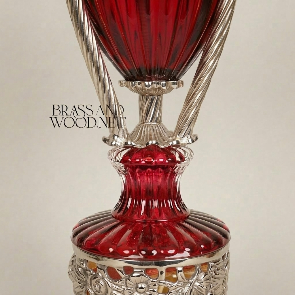 Neoclassical Brass & Crystal Urn Incense Burner with Pinecone Finial & Scrolled Tripod — Silver