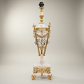 Neoclassical Brass & Crystal Urn Table Lamp - Ornate Fluted Body with Rose Garland — Gold