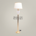 Neoclassical Brass Floor Lamp with Engraved Crystal Urn & Pleated Shade — Gold