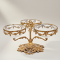 Neoclassical Brass & Glass Triple-Bowl Épergne with Floral Garland Mounts — Antique Gold