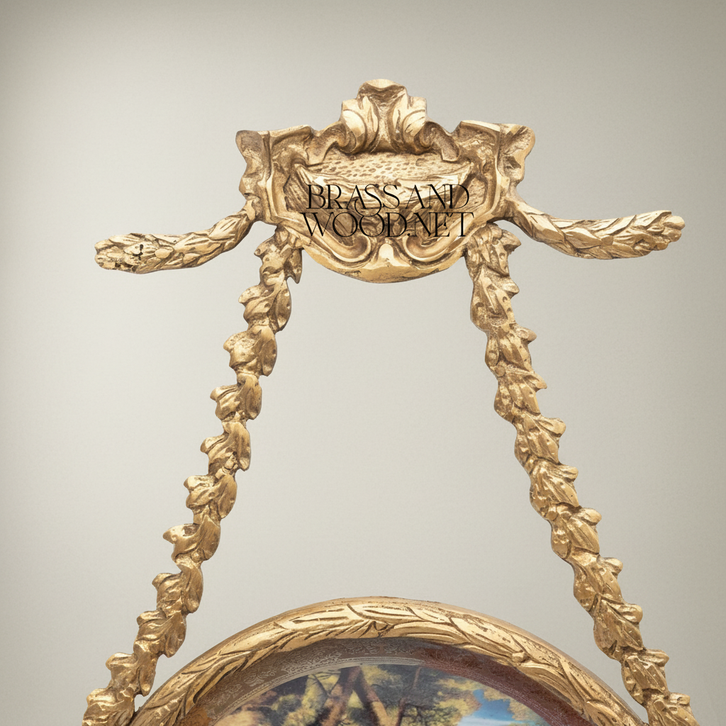 Neoclassical Brass Hanging Decorative Plate with Laurel Swag Frame & Figurative Scene
