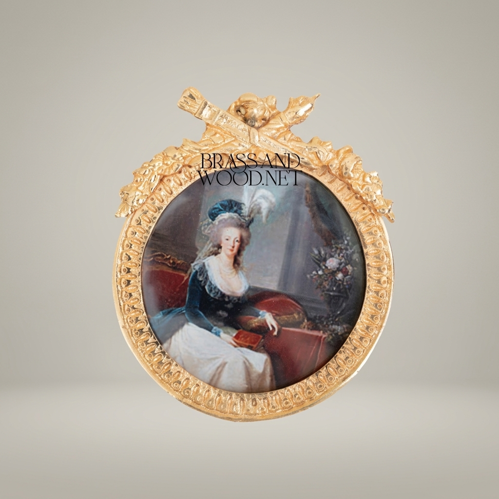Neoclassical Brass Portrait Frame Set with Bow & Laurel Medallion Surround