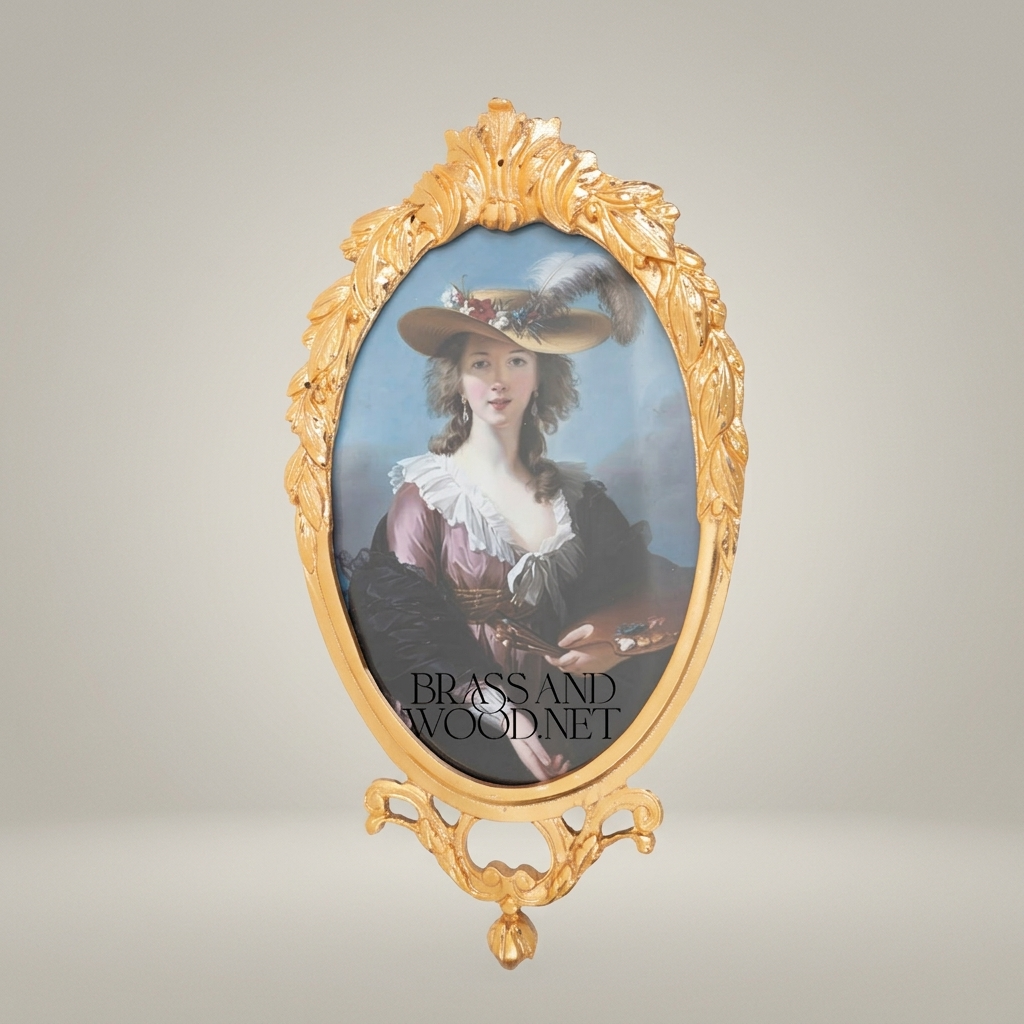 Neoclassical Brass Portrait Frame Set with Bow & Laurel Medallion Surround