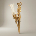 Neoclassical Brass Torch Wall Sconce with Ribbon Bow & Frosted Glass Shade — Gold