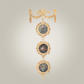 Neoclassical Brass Triple Medallion Wall Hanging with Floral Art Panels & Ribbon Swag Crown — Gold