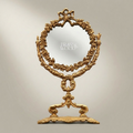 Neoclassical Brass Vanity Mirror - Laurel Wreath & Bow Tabletop Stand — Gold