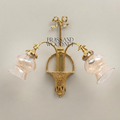 Neoclassical Brass Wall Sconce with Lattice Basket Body & Bow Crown, Double Arm — Gold