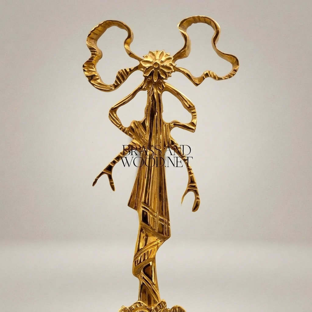 Neoclassical Brass Wall Sconce Mirror with Bow Crest & Twin Candle Arms — Gold