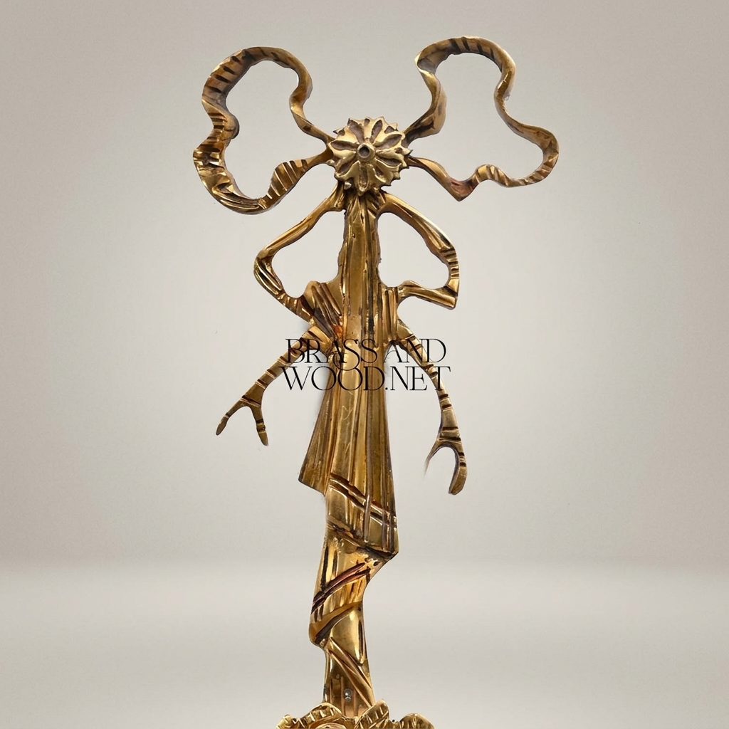 Neoclassical Brass Wall Sconce Mirror with Bow Crest & Twin Candle Arms — Antique Gold