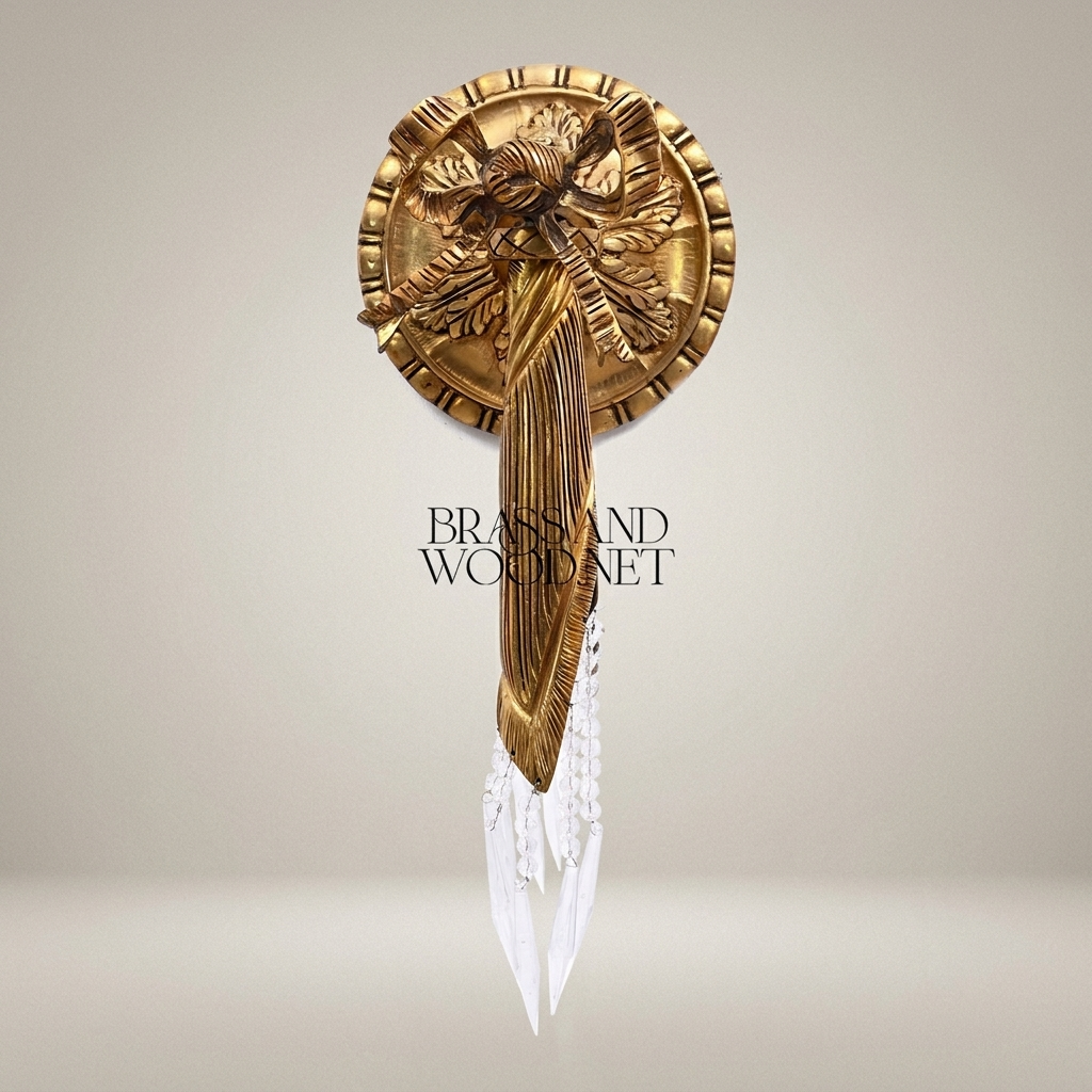 Neoclassical Brass Wall Sconce with Rosette Backplate & Crystal Drops — Antique Gold