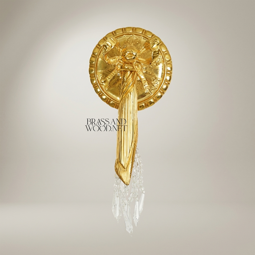 Neoclassical Brass Wall Sconce with Rosette Backplate & Crystal Drops