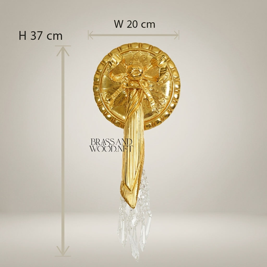 Neoclassical Brass Wall Sconce with Rosette Backplate & Crystal Drops — Gold