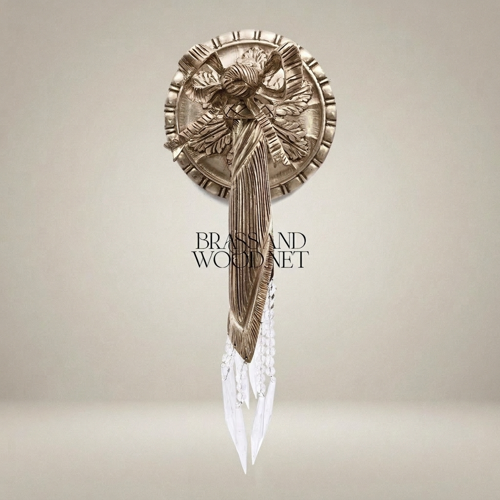 Neoclassical Brass Wall Sconce with Rosette Backplate & Crystal Drops — Silver