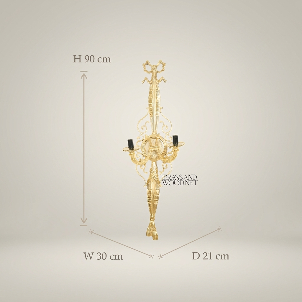 Neoclassical Brass Wall Sconce - Torch & Tassel Two-Arm