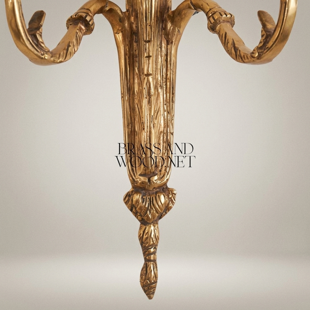 Neoclassical Brass Wall Sconce Twin-Arm with Ribbon Bow Finial — Antique Gold