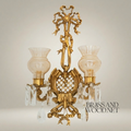 Neoclassical Brass Wall Sconce - Twin-Arm Ribbon & Tassel with Crystal Drops — Gold