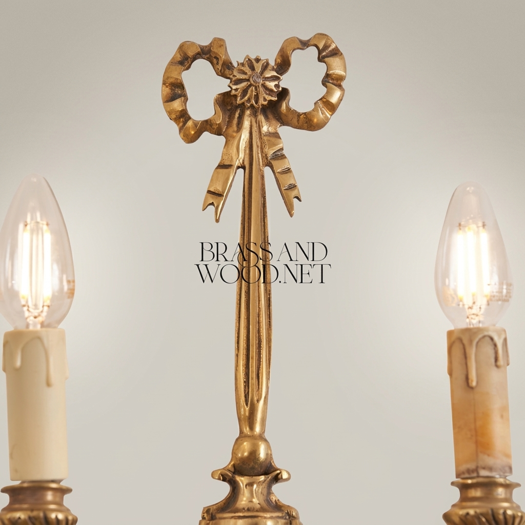 Neoclassical Brass Wall Sconce Twin-Arm with Ribbon Bow Finial — Antique Gold