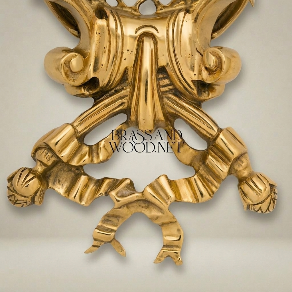 Neoclassical Brass Wall Sconce - Twin-Arm Ribbon & Tassel with Crystal Drops — Gold