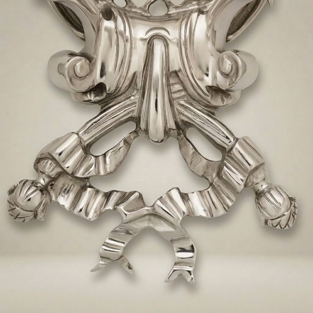Neoclassical Brass Wall Sconce - Twin-Arm Ribbon & Tassel with Crystal Drops — Silver