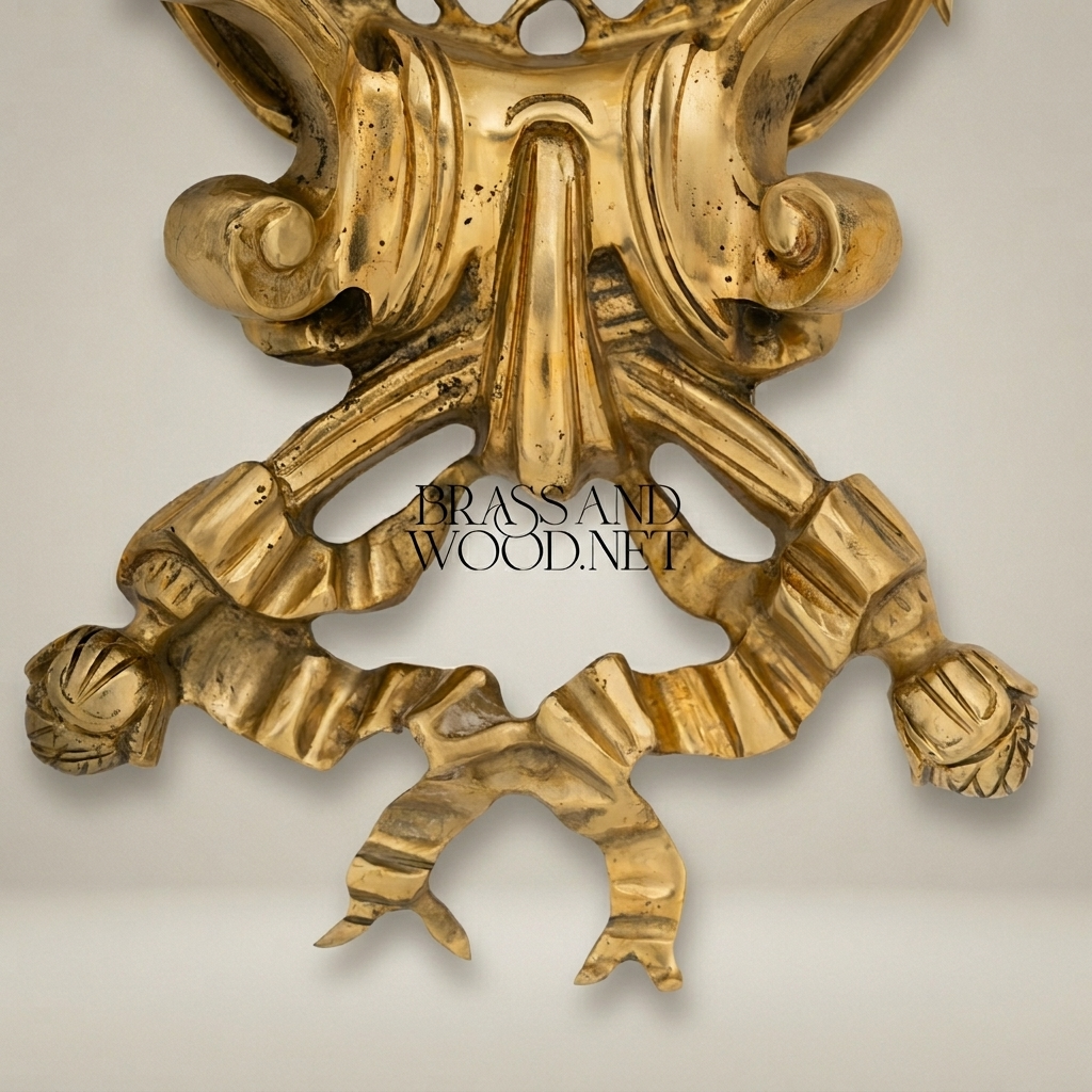 Neoclassical Brass Wall Sconce - Twin-Arm Ribbon & Tassel with Crystal Drops — Antique Gold