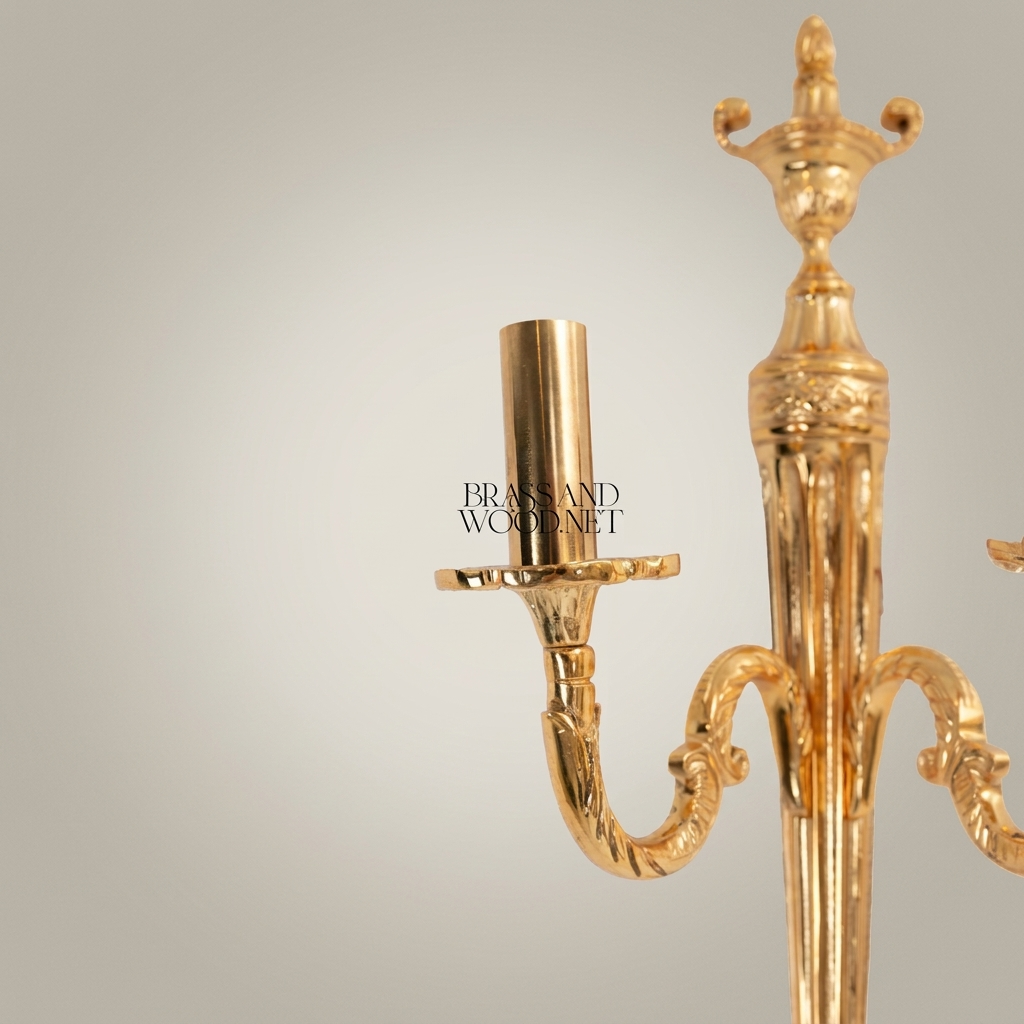 Neoclassical Brass Wall Sconce with Urn Finial & Twin Acanthus Arms