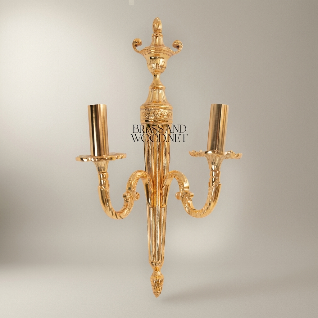 Neoclassical Brass Wall Sconce with Urn Finial & Twin Acanthus Arms