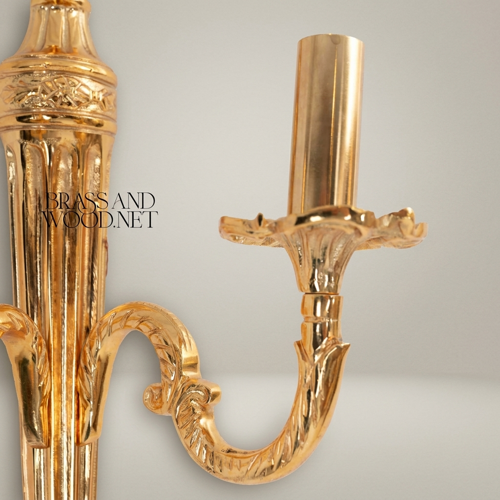 Neoclassical Brass Wall Sconce with Urn Finial & Twin Acanthus Arms — Gold