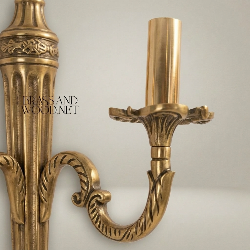 Neoclassical Brass Wall Sconce with Urn Finial & Twin Acanthus Arms — Antique Gold