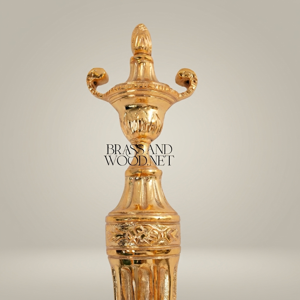 Neoclassical Brass Wall Sconce with Urn Finial & Twin Acanthus Arms — Gold