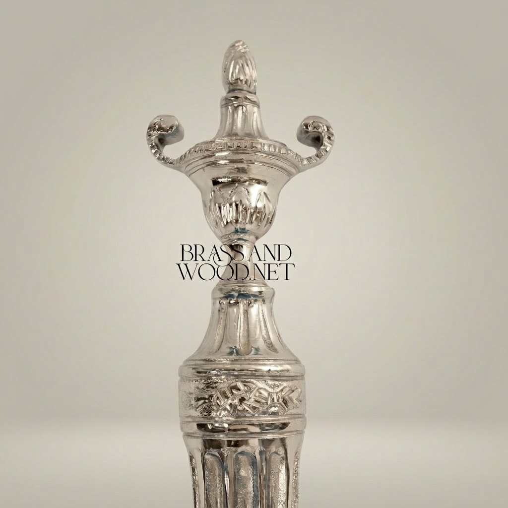 Neoclassical Brass Wall Sconce with Urn Finial & Twin Acanthus Arms — Silver