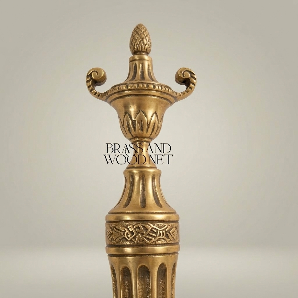 Neoclassical Brass Wall Sconce with Urn Finial & Twin Acanthus Arms — Antique Gold