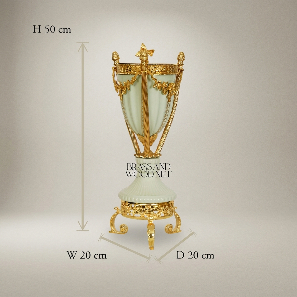 Neoclassical Celadon Ceramic Urn with Gilt Ormolu Mounts & Tripod Stand — Gold