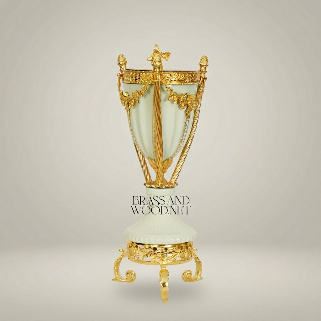 Neoclassical Celadon Ceramic Urn with Gilt Ormolu Mounts & Tripod Stand — Gold