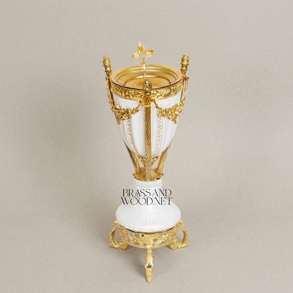 Neoclassical Ceramic & Brass Urn Incense Burner — Garland & Tripod