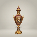 Neoclassical Ceramic Covered Urn Vase with Hand-Painted Floral Cartouche & Gilt Brass Mounts — Gold