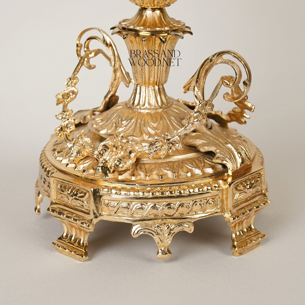 Baroque Lidded Trophy Urn – Cobalt Crystal Body with Scrollwork Brass Mounts