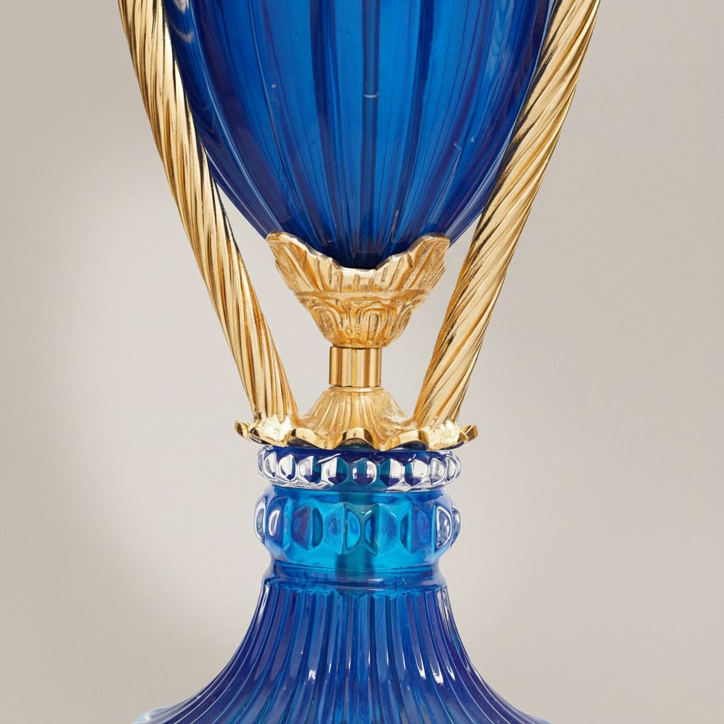 Neoclassical Cobalt Crystal Incense Burner with Foliate Brass Mounts & Tripod Stand — Gold