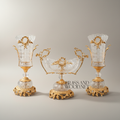 Neoclassical Crystal & Brass 3-Piece Vase Set with Laurel Wreath Mounts
