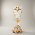 Neoclassical Crystal & Brass 3-Piece Vase Set with Laurel Wreath Mounts — Gold