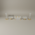 Neoclassical Crystal & Brass 5-Piece Vanity Set — Engraved Box, Candlesticks & Bowls — Gold