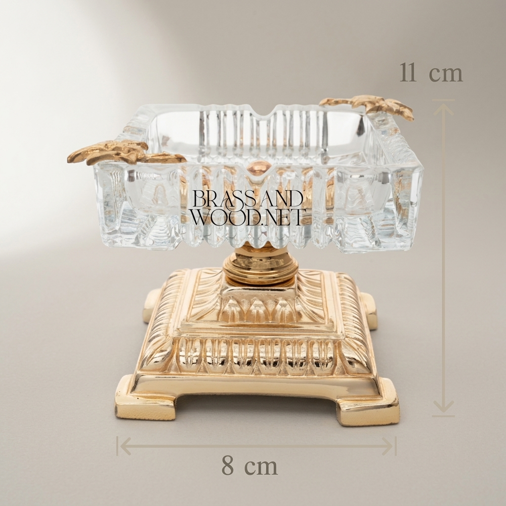 Neoclassical Crystal & Brass Ashtray on Tiered Pedestal Base