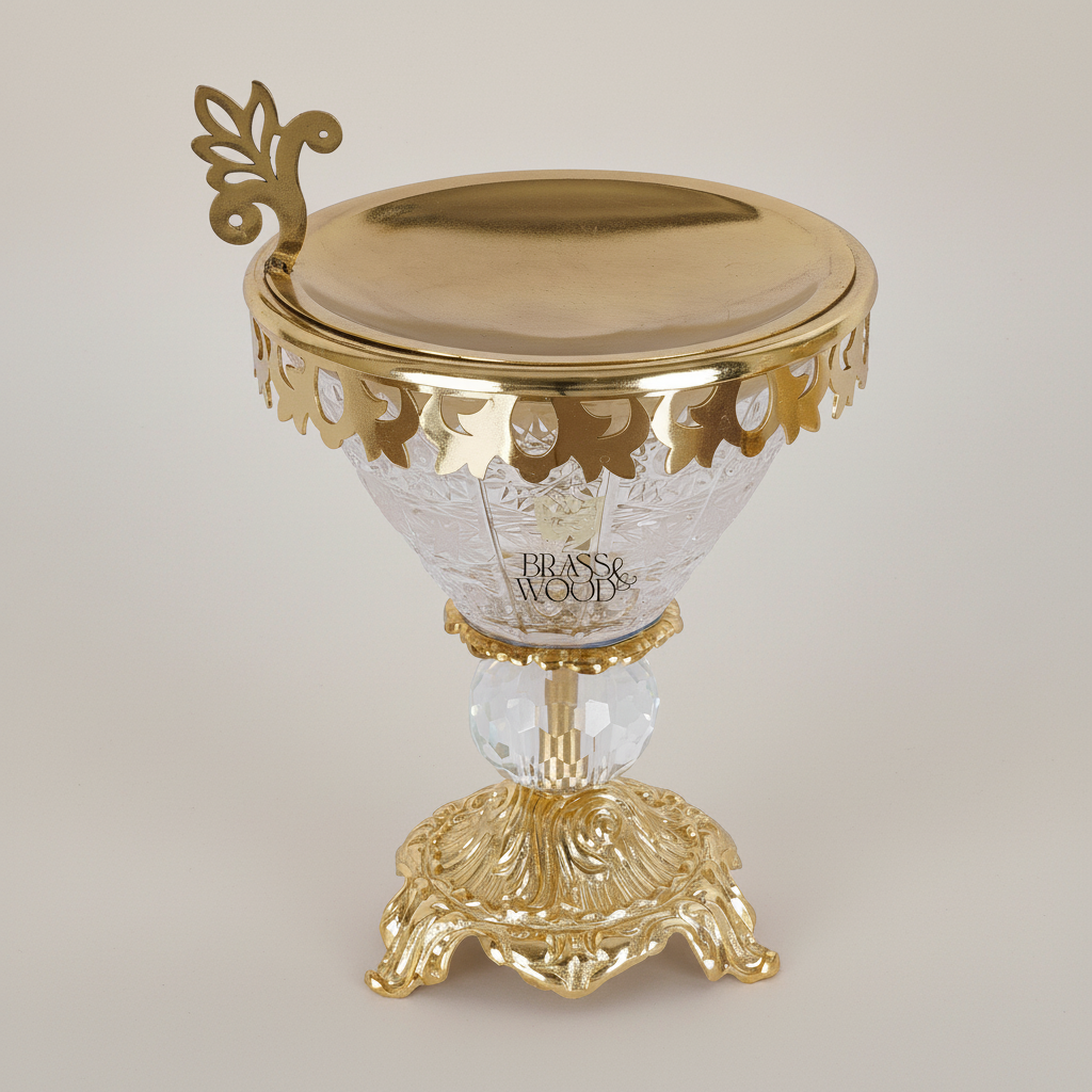 Neoclassical Crystal & Brass Incense Burner with Acanthus Pedestal Base