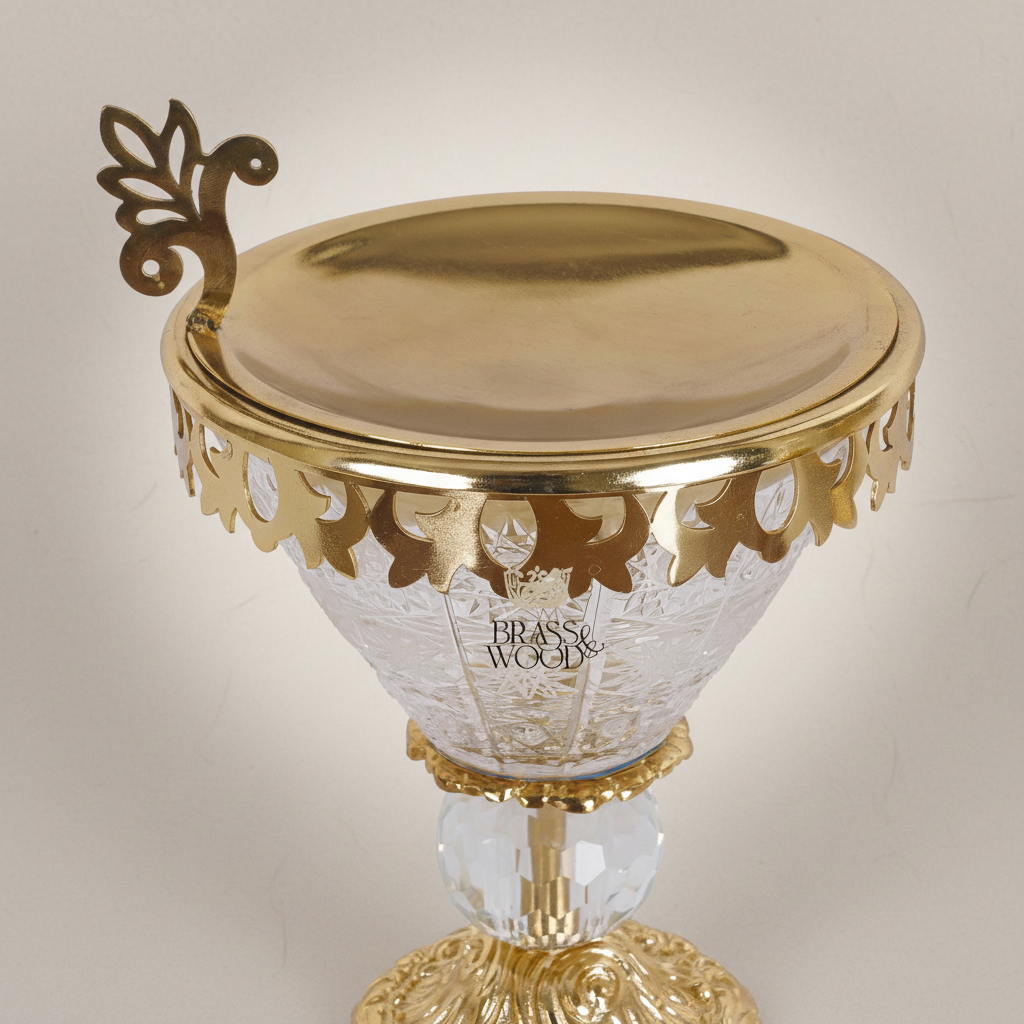 Neoclassical Crystal & Brass Incense Burner with Acanthus Pedestal Base — Gold