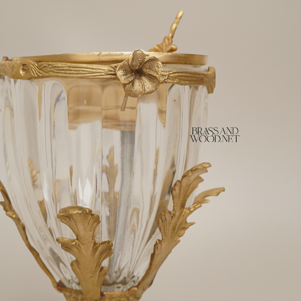 Neoclassical Crystal & Brass Incense Burner - Faceted Urn with Acanthus Mounts — Antique Gold