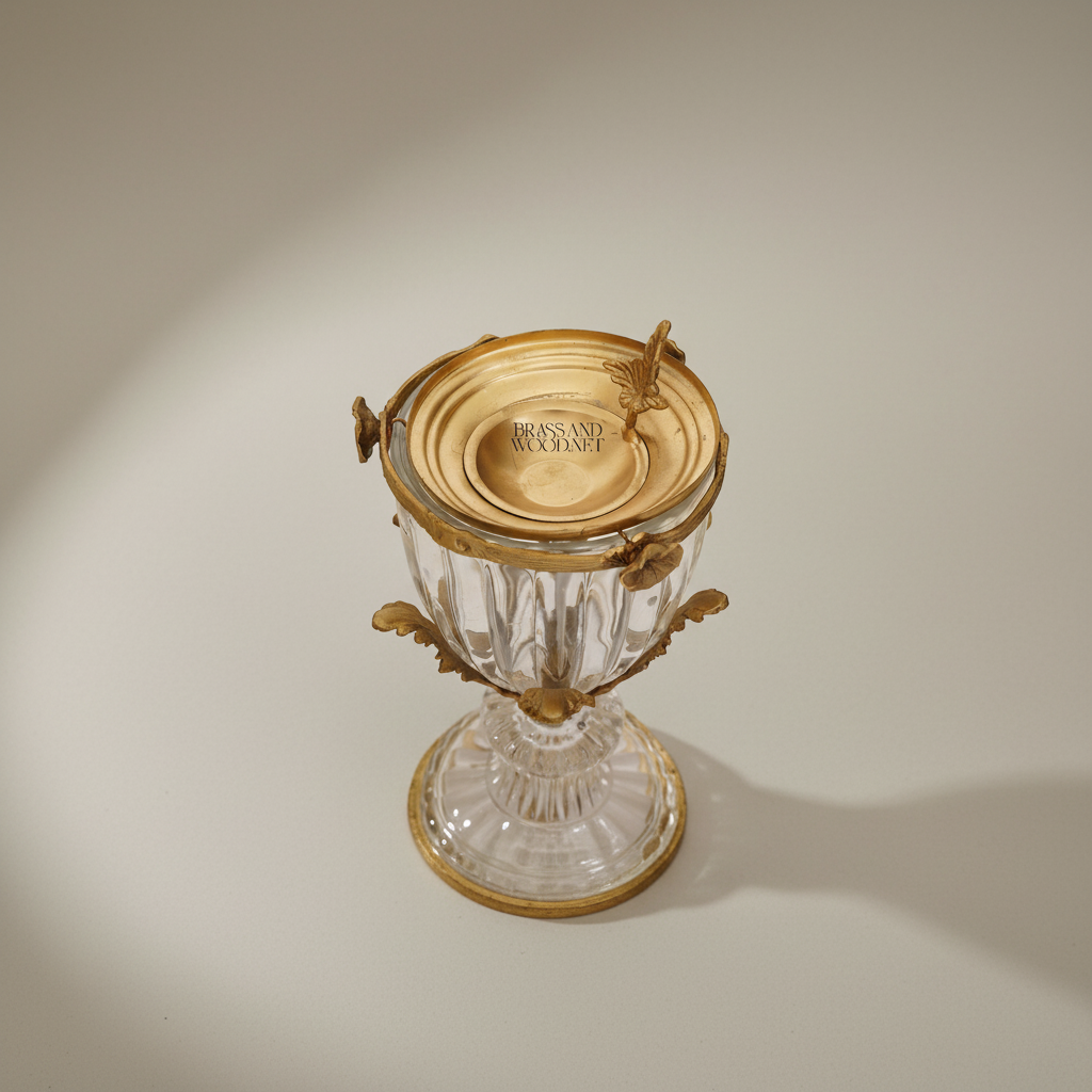 Neoclassical Crystal & Brass Incense Burner - Faceted Urn with Acanthus Mounts — Antique Gold