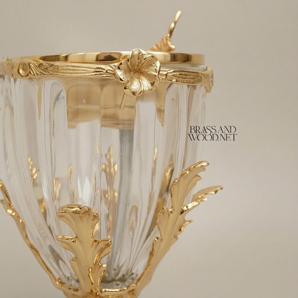 Neoclassical Crystal & Brass Incense Burner - Faceted Urn with Acanthus Mounts — Gold