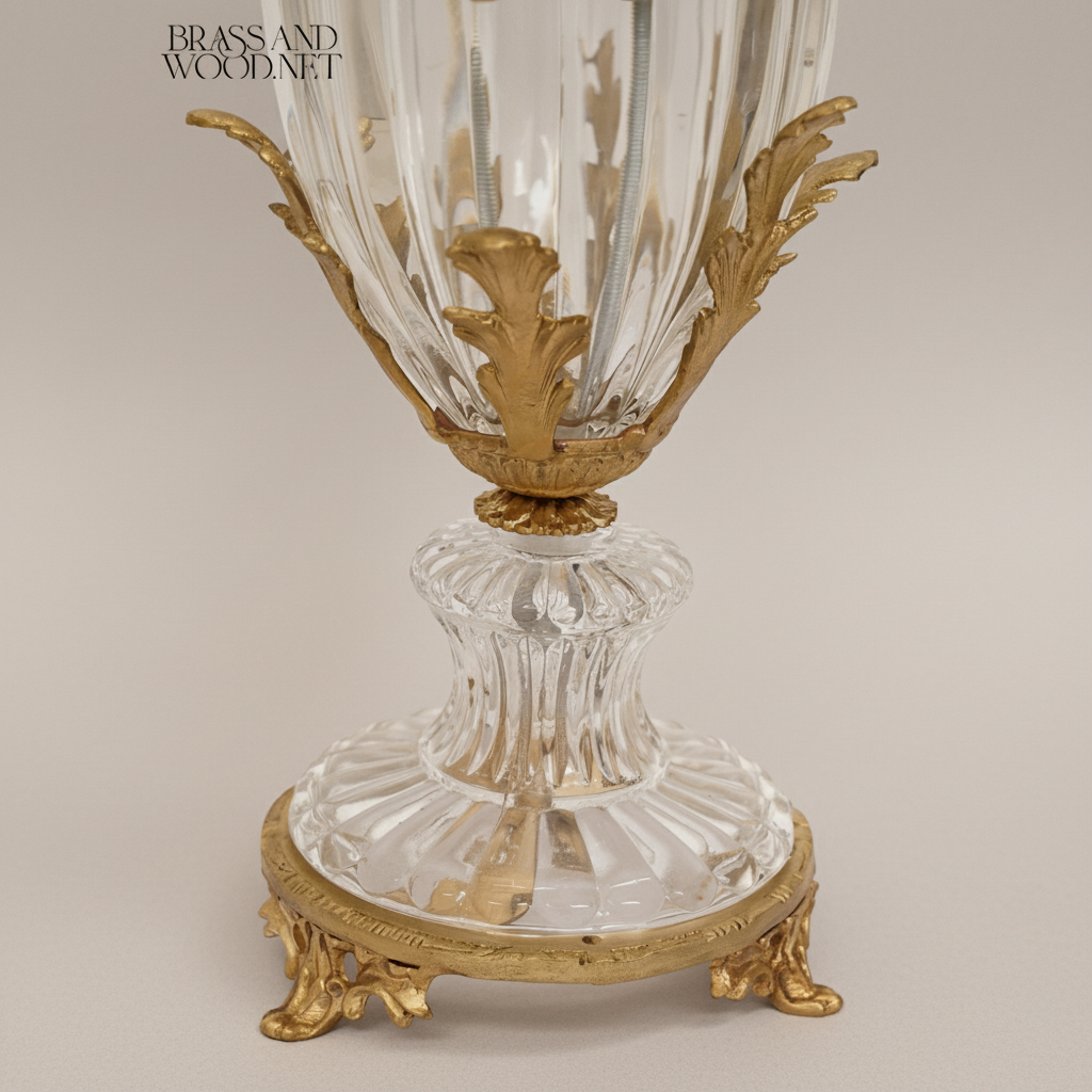 Neoclassical Crystal & Brass Incense Burner - Faceted Urn with Acanthus Mounts — Antique Gold