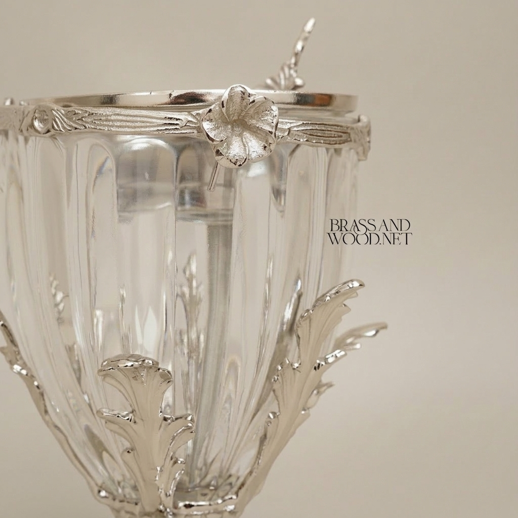 Neoclassical Crystal & Brass Incense Burner - Faceted Urn with Acanthus Mounts — Silver