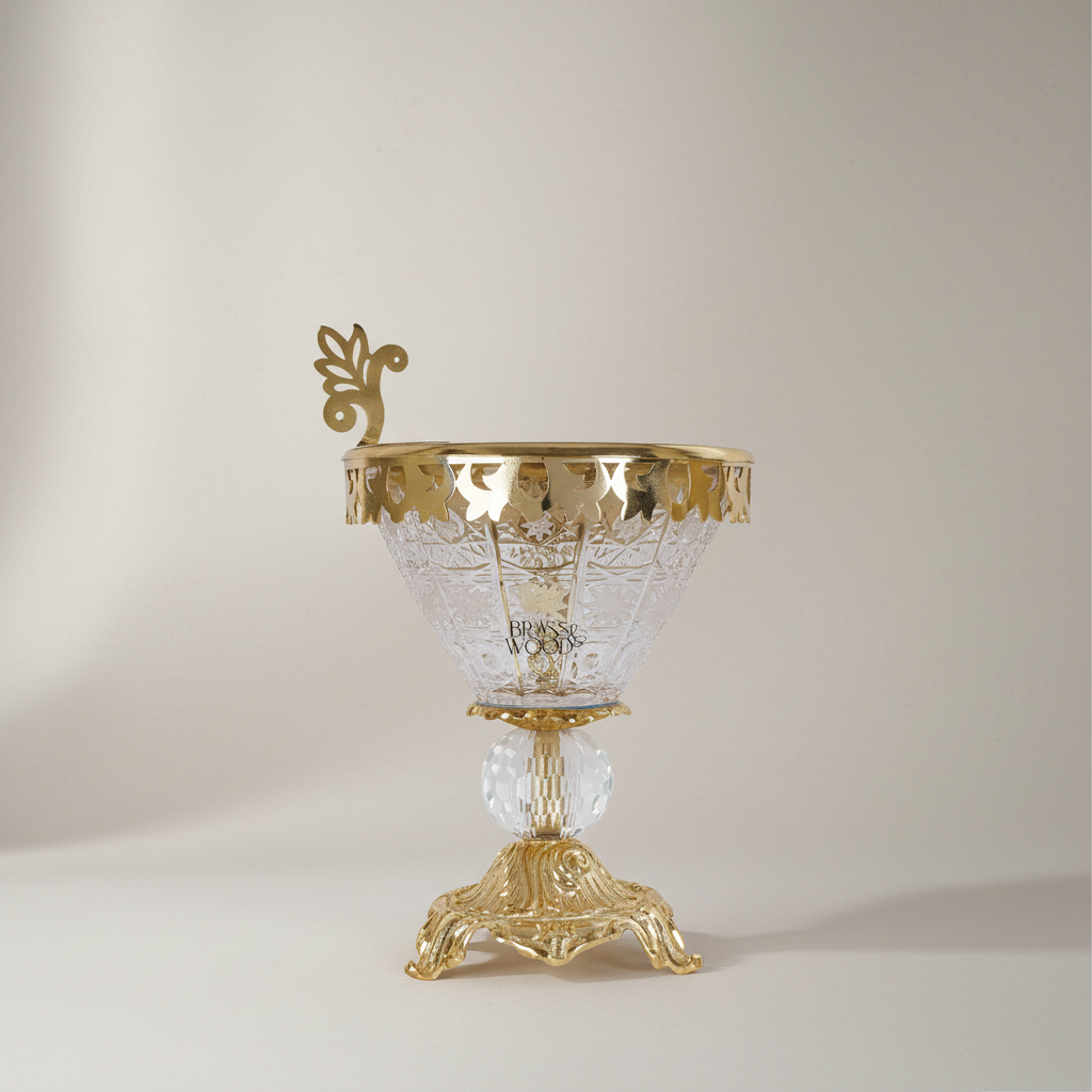 Neoclassical Crystal & Brass Incense Burner with Acanthus Pedestal Base — Gold