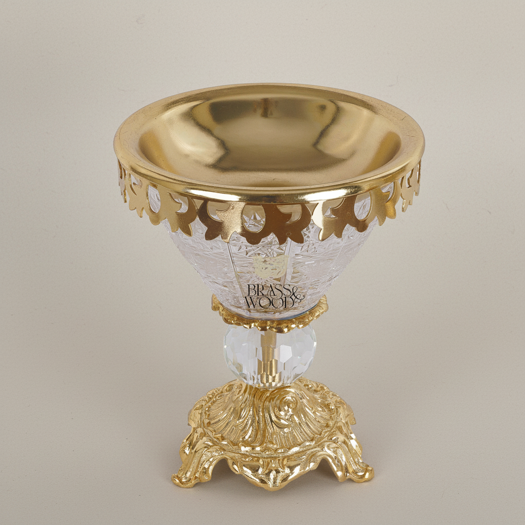 Neoclassical Crystal & Brass Incense Burner with Acanthus Pedestal Base — Gold